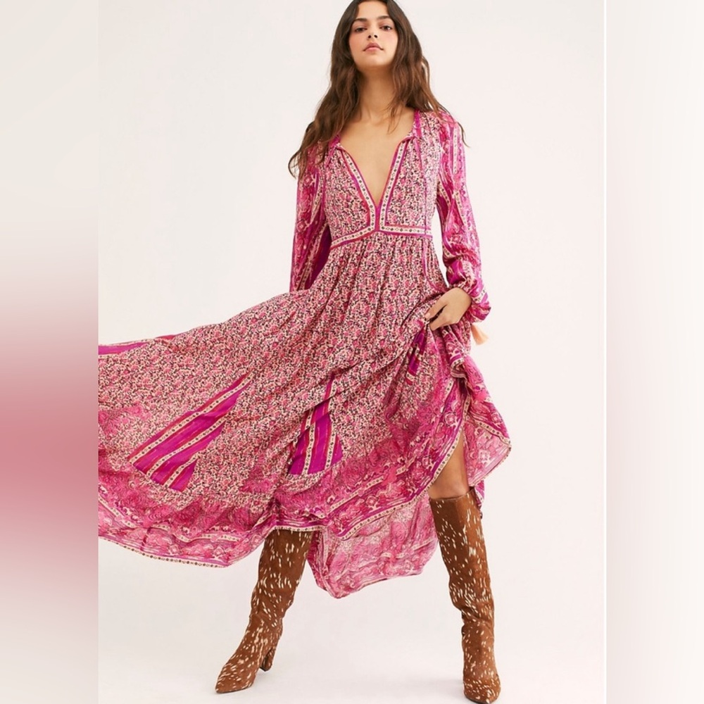FREE PEOPLE HAPPY FEELINGS BOHO PRINTED MAXI DRESS NWT XL